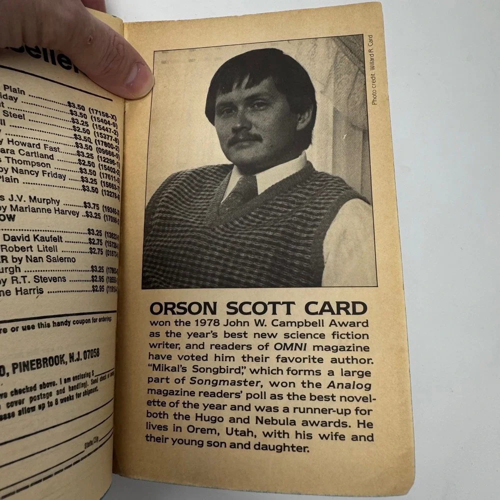 Songmaster Orson Scott Card Novel 1978 Science Fiction Book Excellent Condition